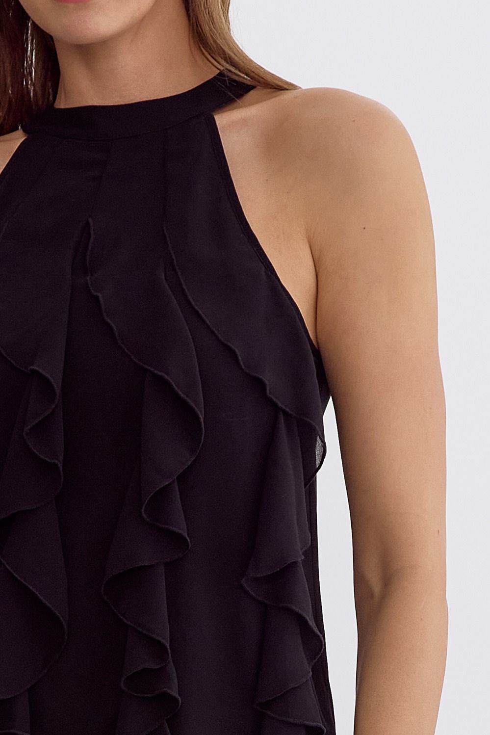 Entro | Black Ruffle Sleeveless Top | Sweetest Stitch Richmond