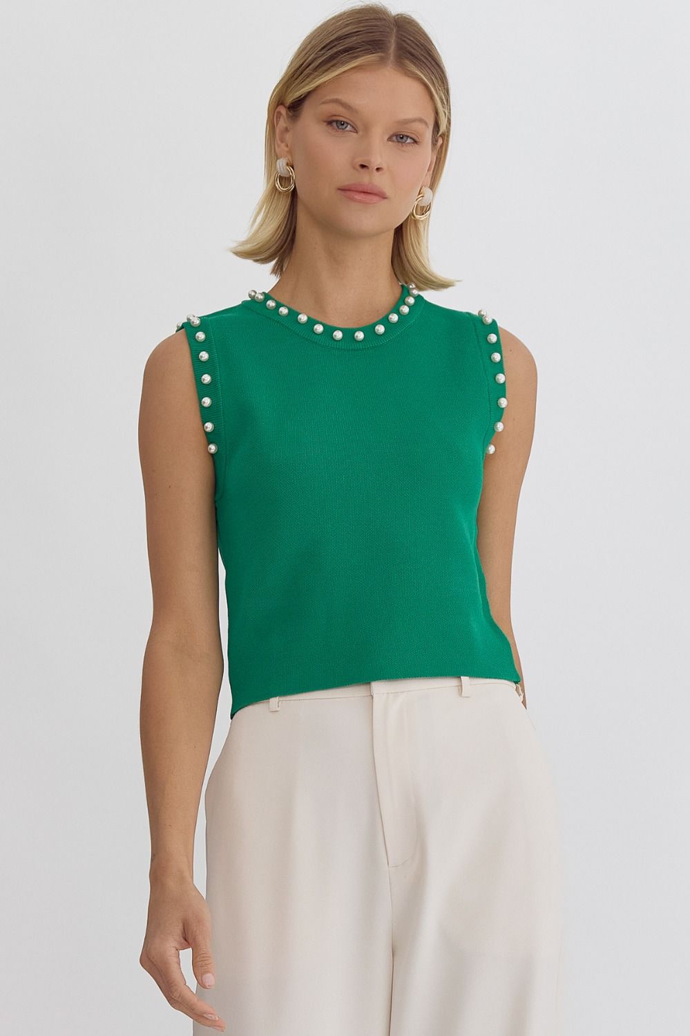 Entro | Green Pearl Sleeveless Top | Sweetest Stitch Shop Tops 