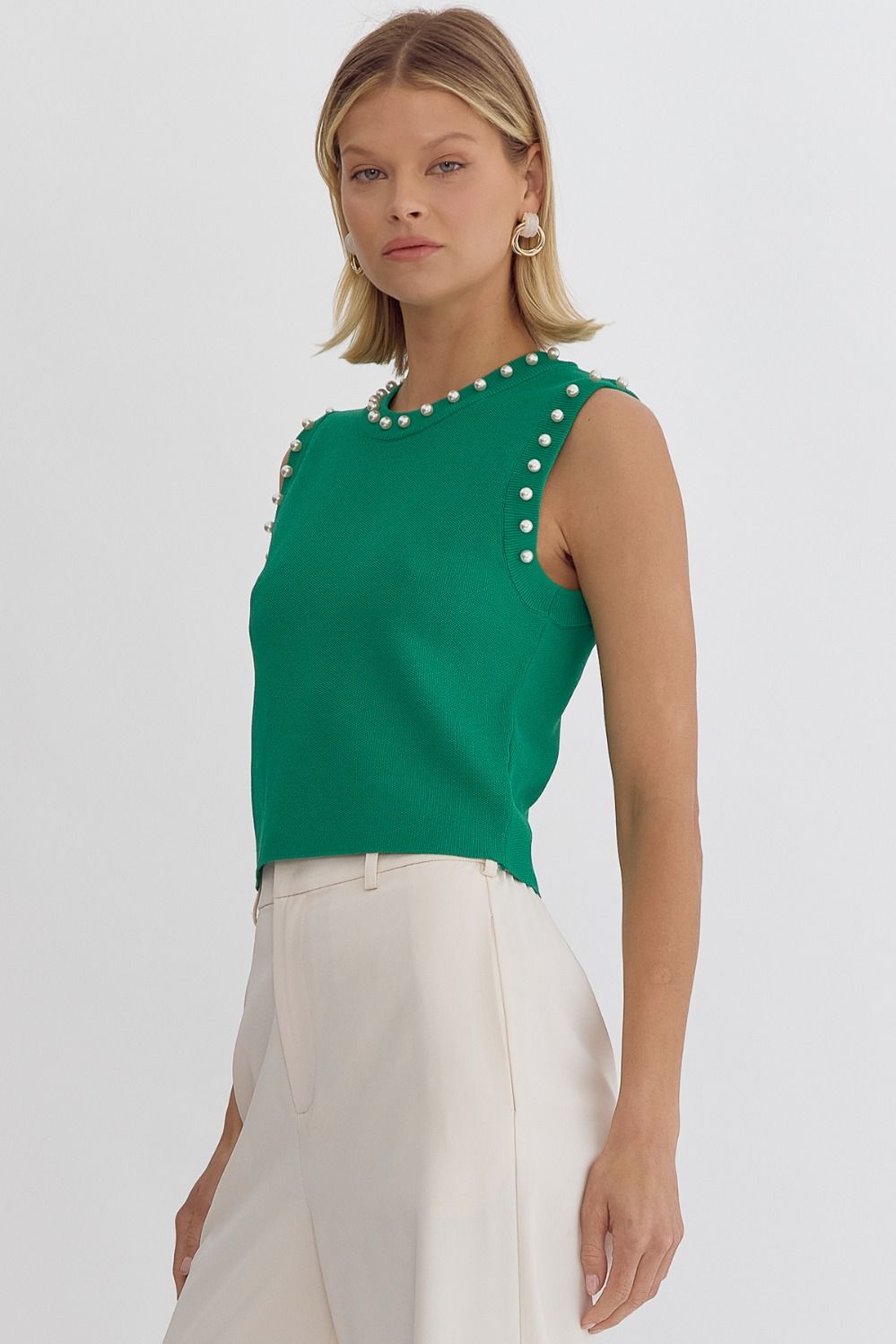 Entro | Green Pearl Sleeveless Top | Sweetest Stitch Shop Tops 