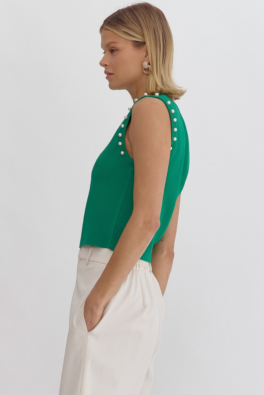 Entro | Green Pearl Sleeveless Top | Sweetest Stitch Shop Tops 