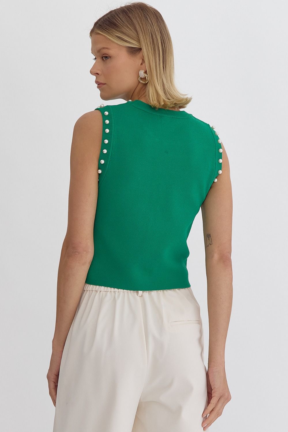 Entro | Green Pearl Sleeveless Top | Sweetest Stitch Shop Tops 