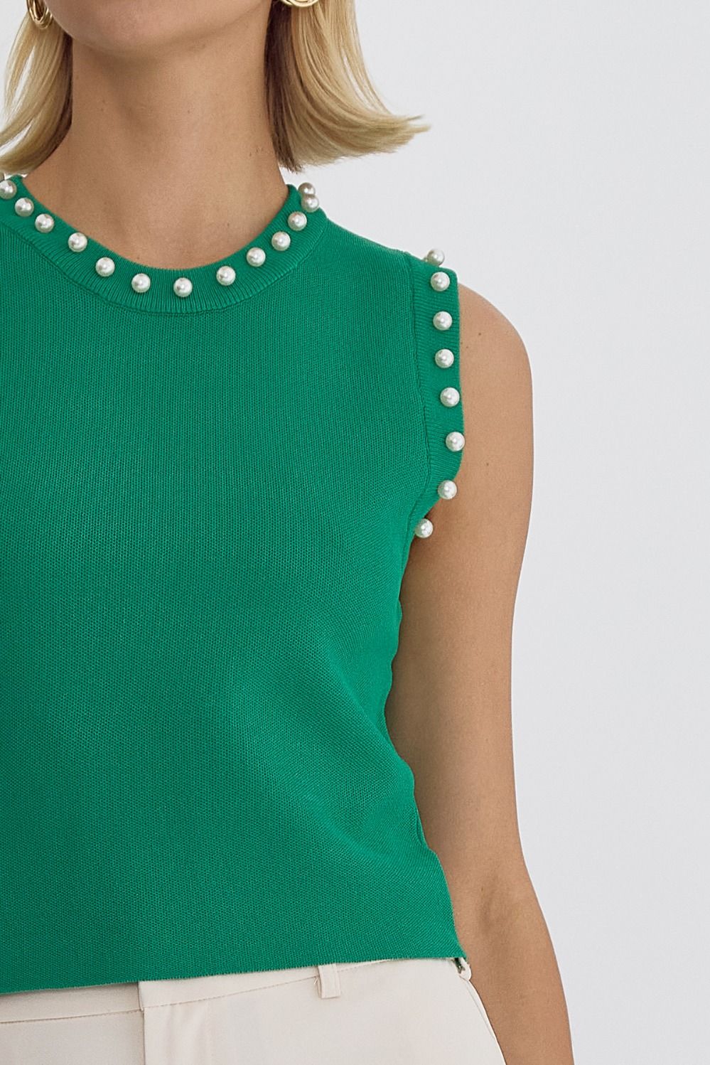 Entro | Green Pearl Sleeveless Top | Sweetest Stitch Shop Tops 