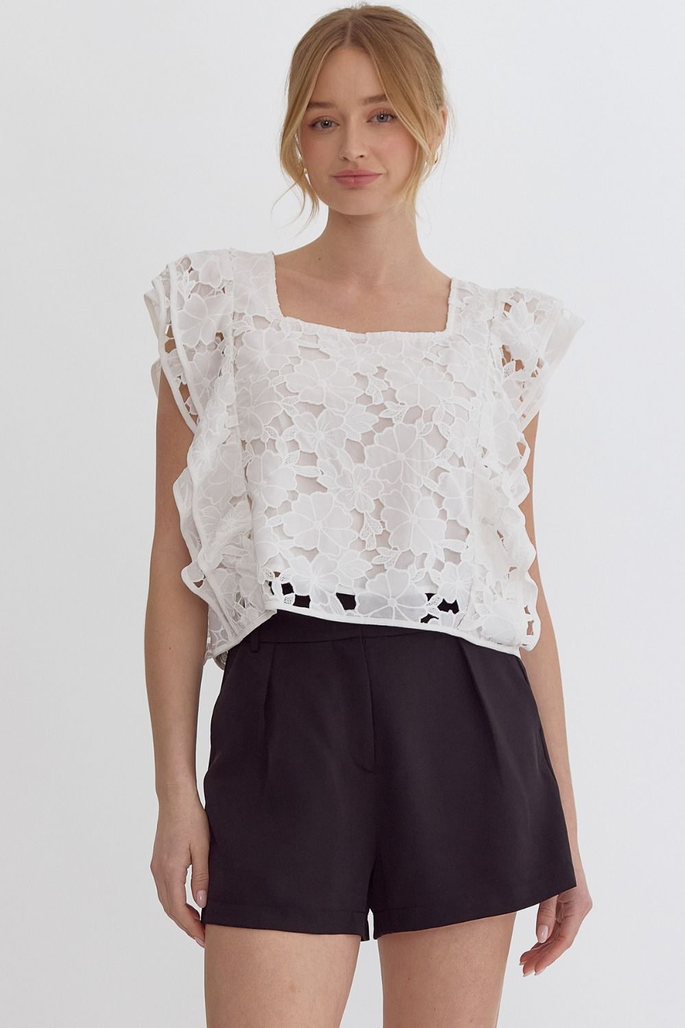 Entro | White Floral Lace Top | Sweetest Stitch Richmond Boutique