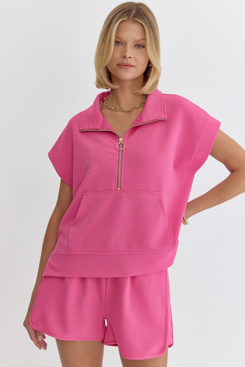 Entro Pink Ribbed Half Zip Top | Sweetest Stitch Richmond Boutique 