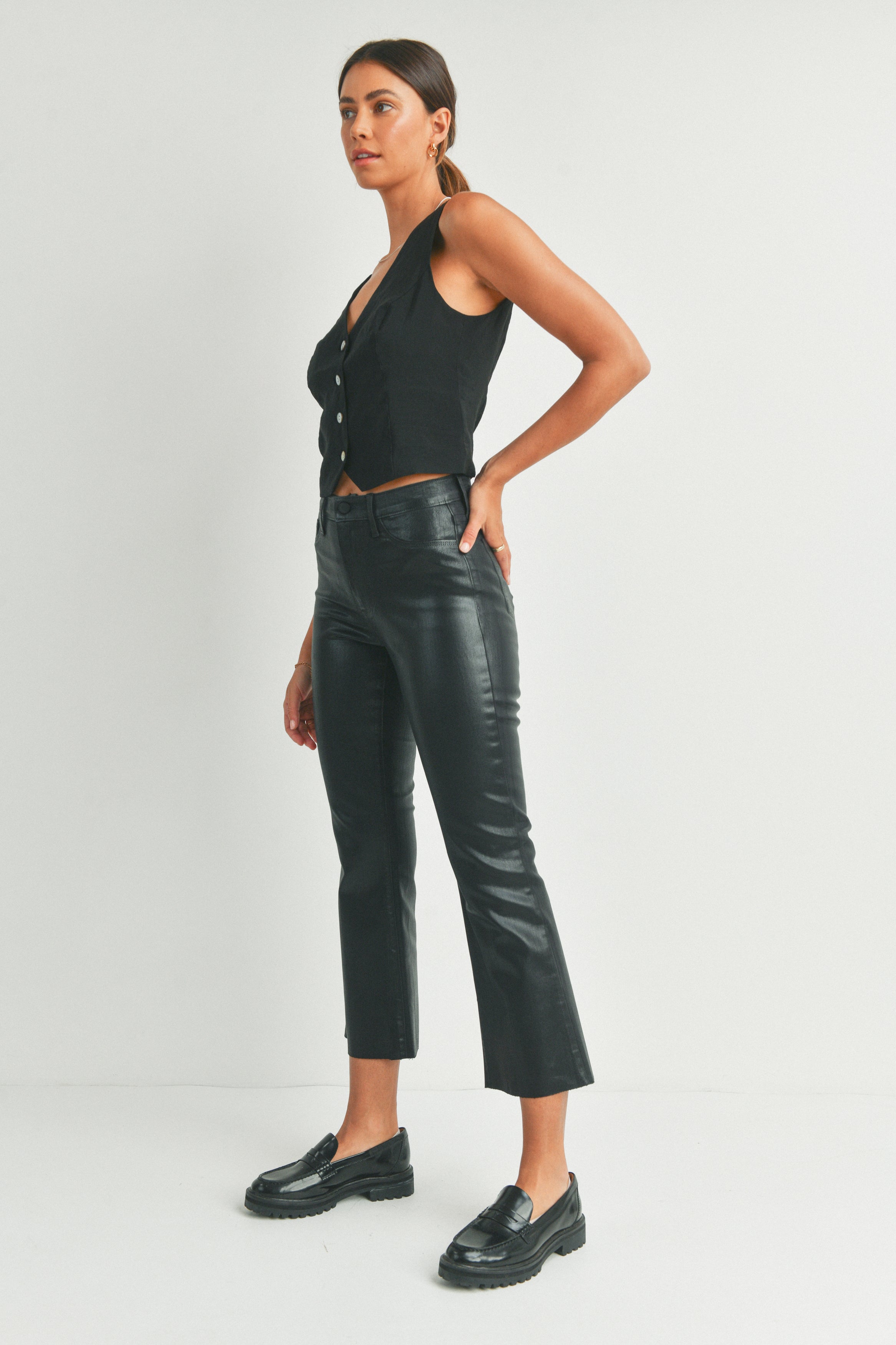 Leather kick flare on sale trousers