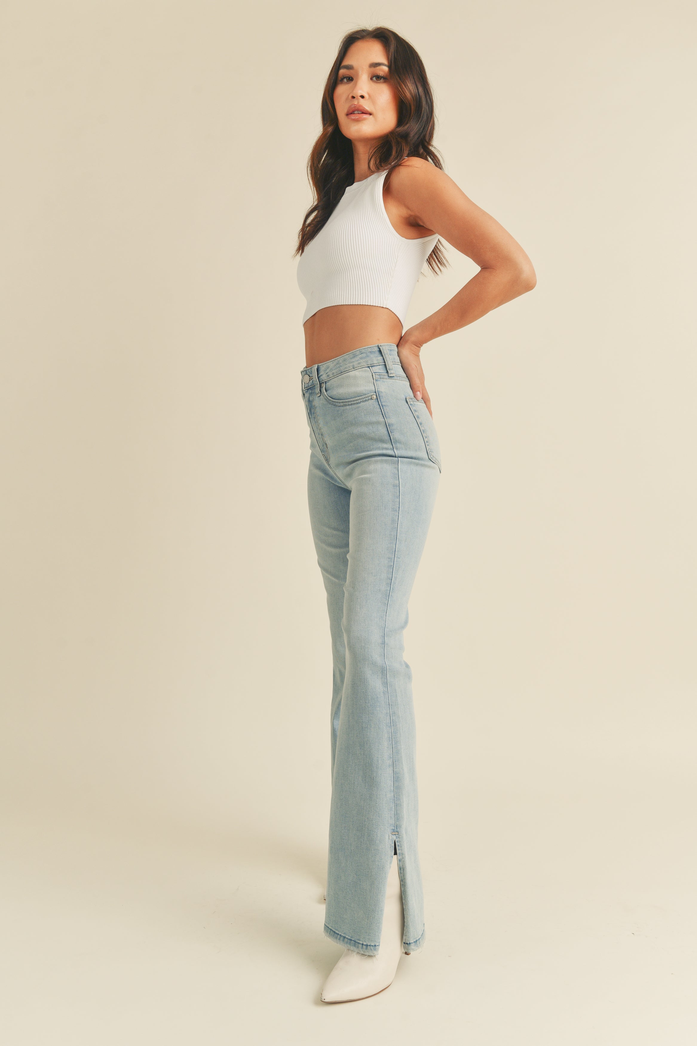 Just Black Denim | Light Wash Split Flare Jeans | Sweetest Stitch