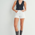 Just Black Denim | White Button Denim Shorts | Sweetest Stitch RVA