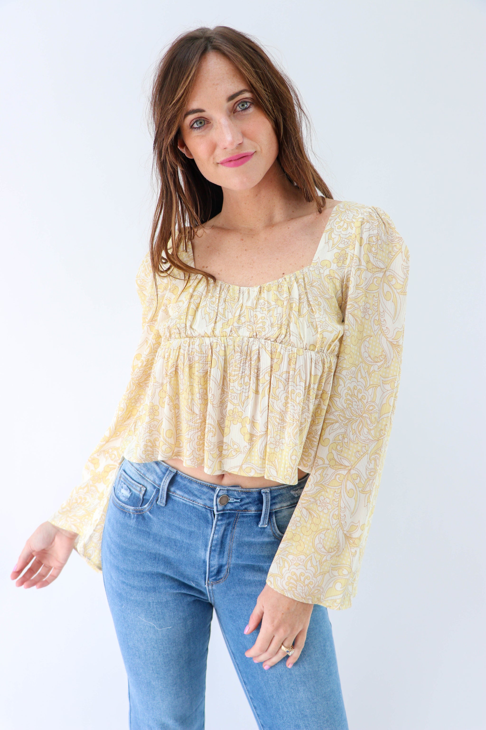 Yellow Paisley Long Sleeve Top | Sweetest Stitch Online Boutique